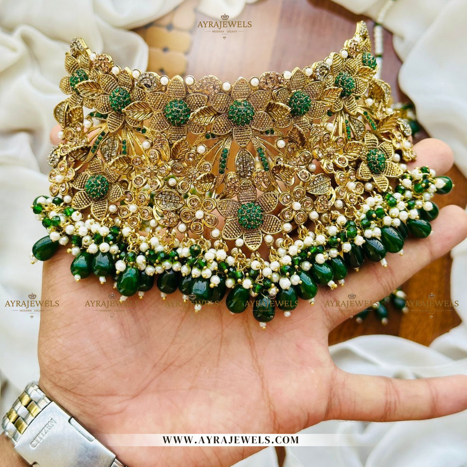 3D Bridal Collar Set with Earrings, Teeka & Jhoomar – Luxurious Wedding Jewellery