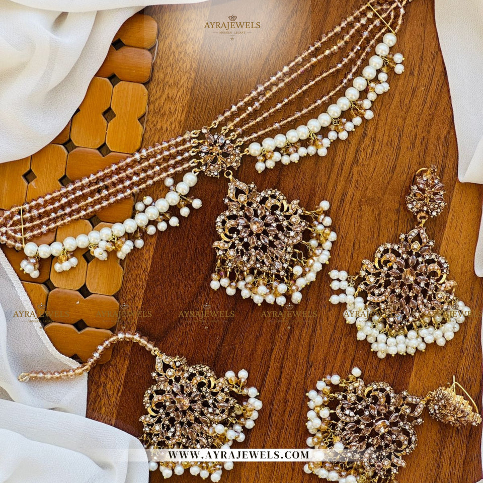 Zarkoon Pearls Choker Set – With Earrings & Teeka | Elegant Bridal Jewellery