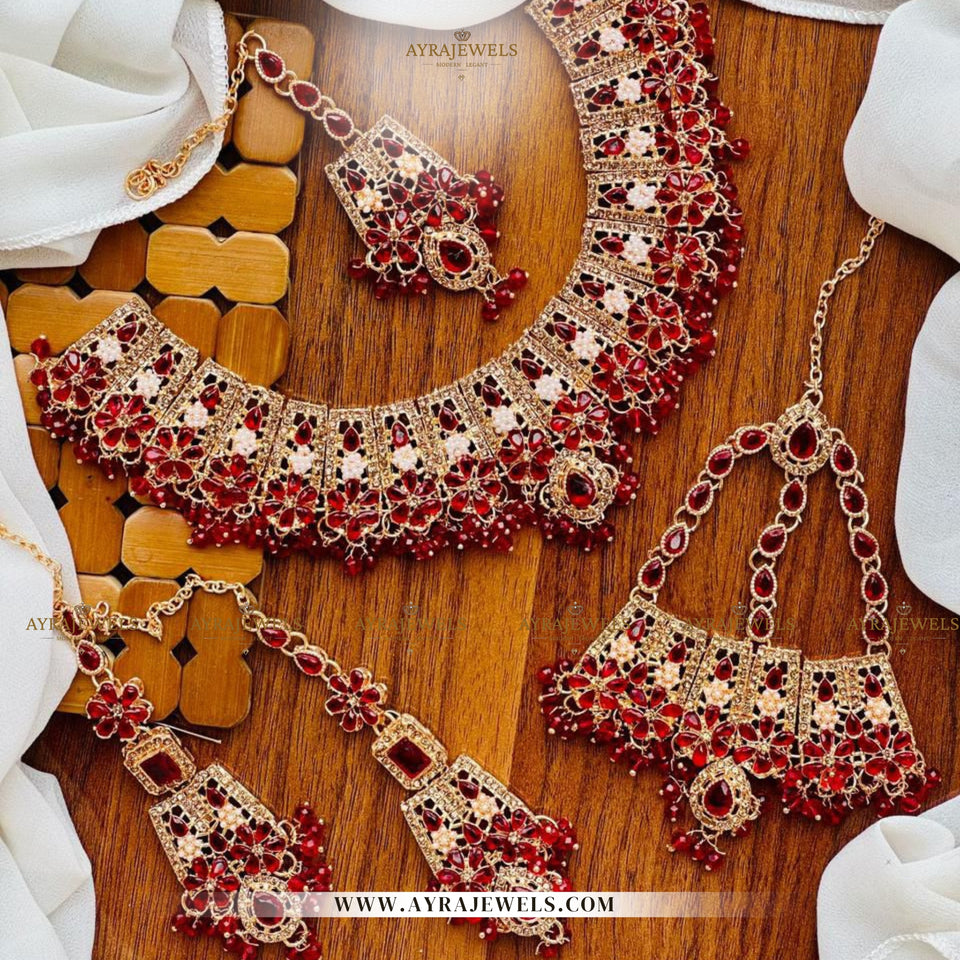 Zarqoon Bridal Set with Earrings, Teeka & Jhoomar – Traditional Wedding Jewellery