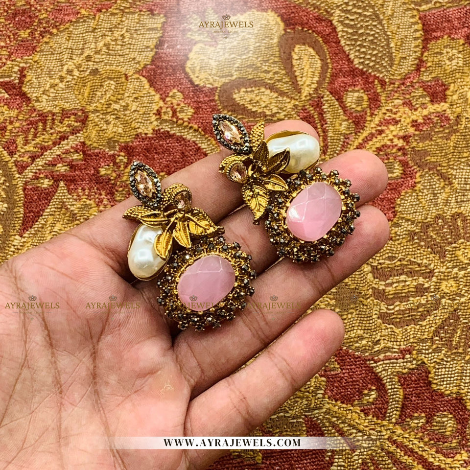 Designer Earrings with Stone & Pearl Detailing – Elegant Party Wear