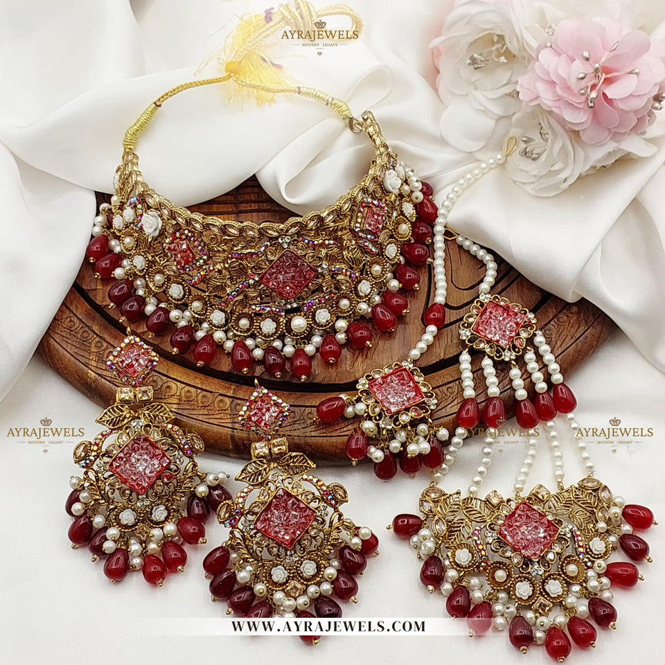 Zarcon Bridal Set – Necklace, Earrings, Teeka & Jhoomer – Traditional Wedding Jewellery