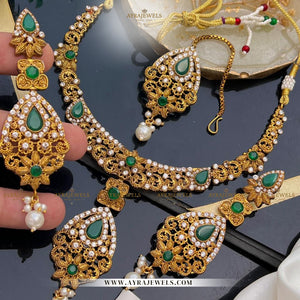 Zarcon Party Wear Necklace with Earrings & Teeka – Elegant Gold & Silver Finish