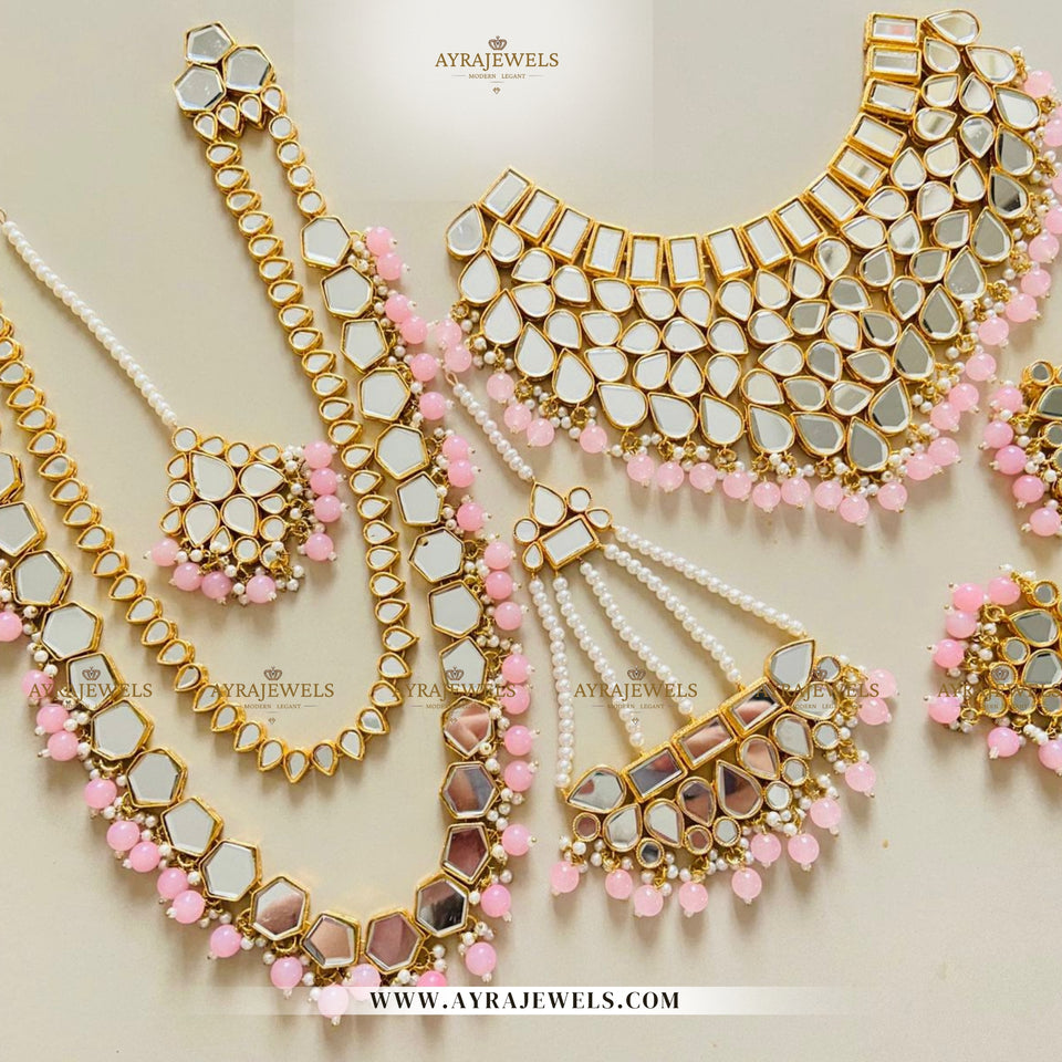 Mirror Kundan Bridal Set – Complete Wedding Jewellery | Earrings, Teeka & Jhumar