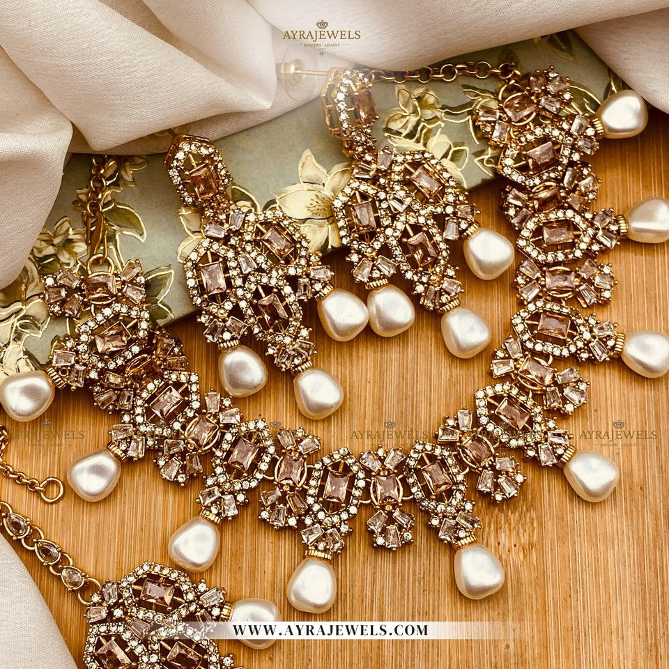 Zarcon Party Wear Necklace with Earrings & Teeka – Elegant Wedding & Festive Jewellery