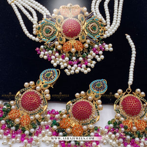 Nouratan Choker Set with Earrings & Teeka – Multi Color Party Wear Jewellery