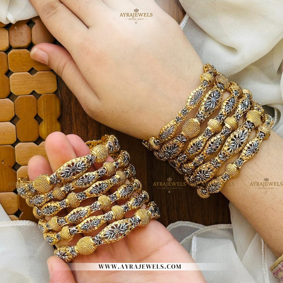6-Piece Gold Plated Bangles Set – 2 Tone Polish | Multiple Sizes