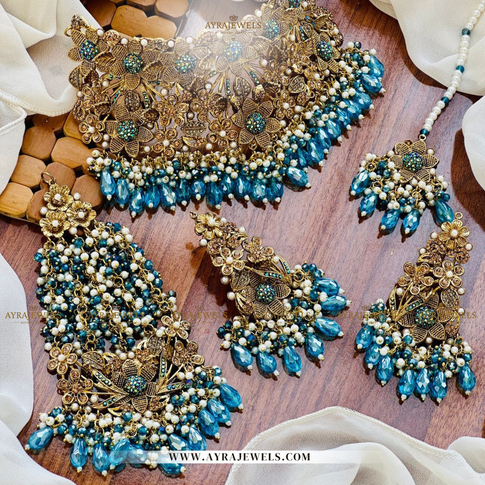 3D Bridal Collar Set with Earrings, Teeka & Jhoomar – Luxurious Wedding Jewellery