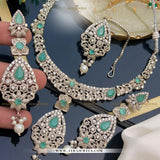 Zarcon Party Wear Necklace with Earrings & Teeka – Elegant Gold & Silver Finish