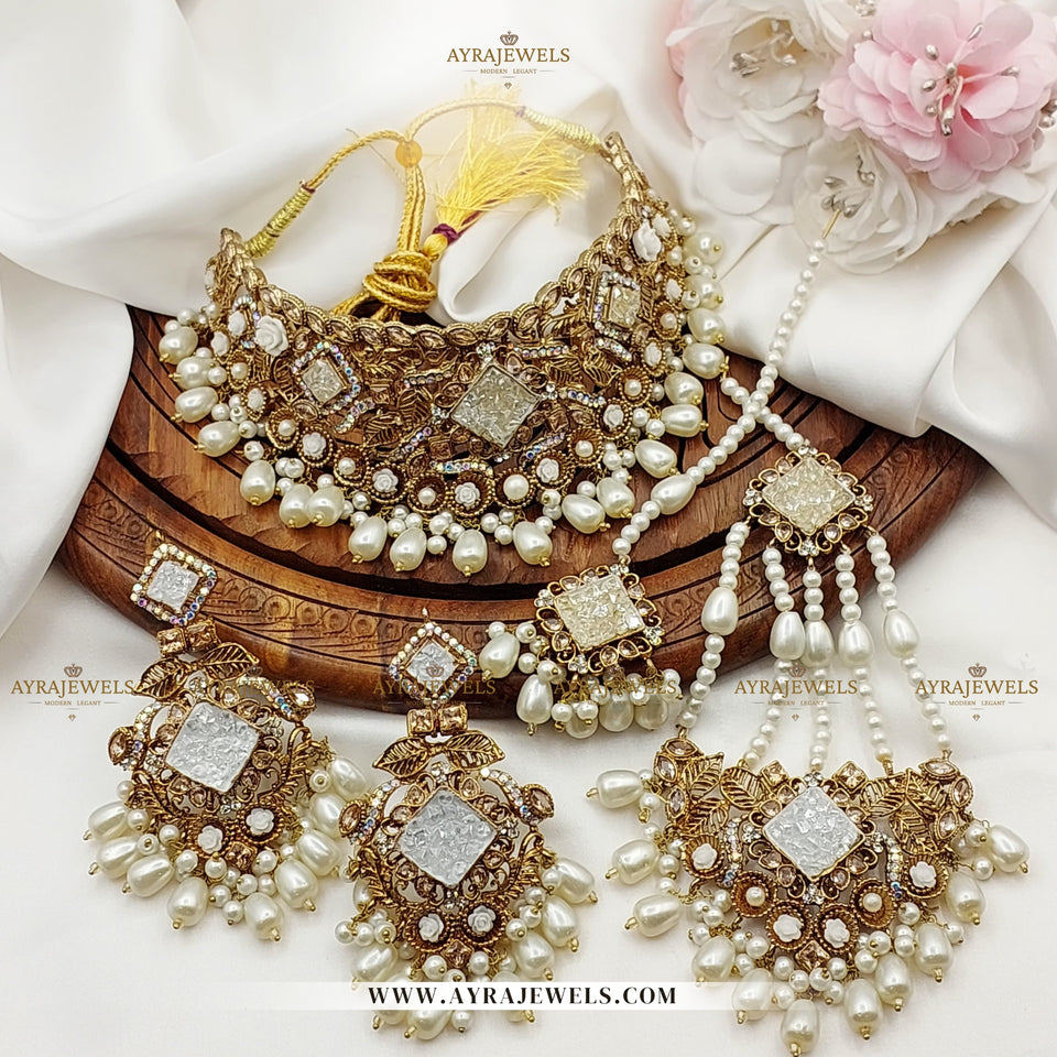 Zarcon Bridal Set – Necklace, Earrings, Teeka & Jhoomer – Traditional Wedding Jewellery