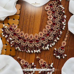 Zarcon Party Wear Necklace with Earrings & Teeka – Gold & Silver Finish
