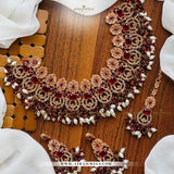 Zarcon Party Wear Necklace with Earrings & Teeka – Gold & Silver Finish