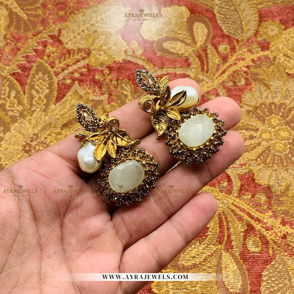 Designer Earrings with Stone & Pearl Detailing – Elegant Party Wear