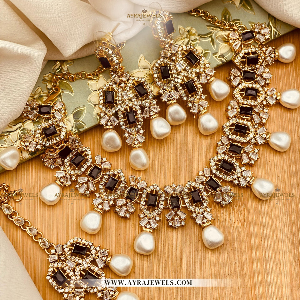 Zarcon Party Wear Necklace with Earrings & Teeka – Elegant Wedding & Festive Jewellery
