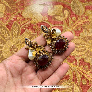 Designer Earrings with Stone & Pearl Detailing – Elegant Party Wear