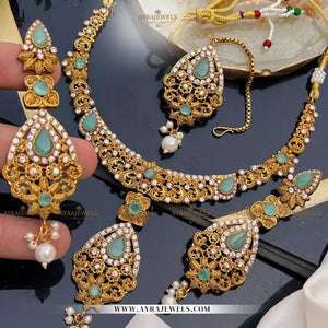 Zarcon Party Wear Necklace with Earrings & Teeka – Elegant Gold & Silver Finish