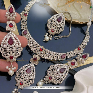Zarcon Party Wear Necklace with Earrings & Teeka – Elegant Gold & Silver Finish