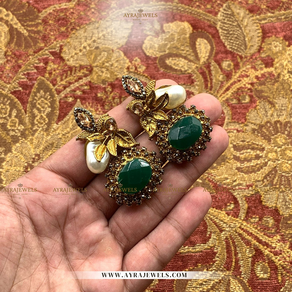 Designer Earrings with Stone & Pearl Detailing – Elegant Party Wear