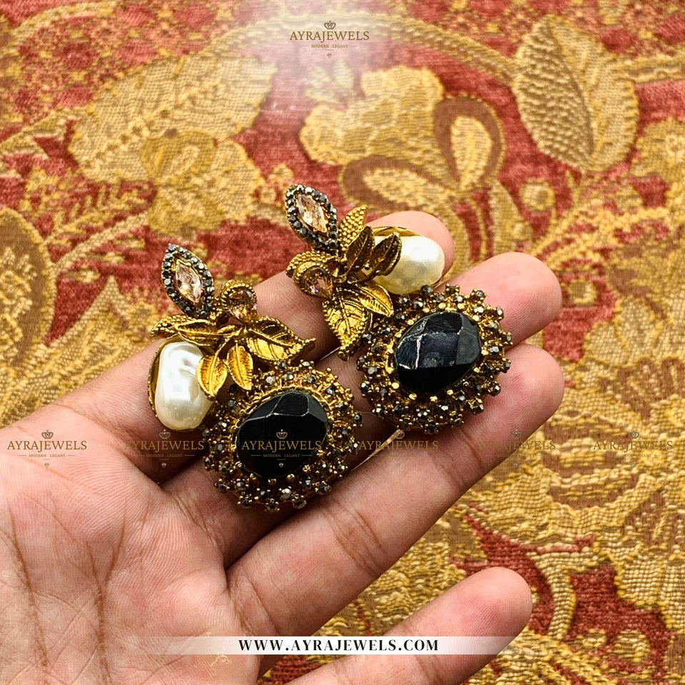 Designer Earrings with Stone & Pearl Detailing – Elegant Party Wear