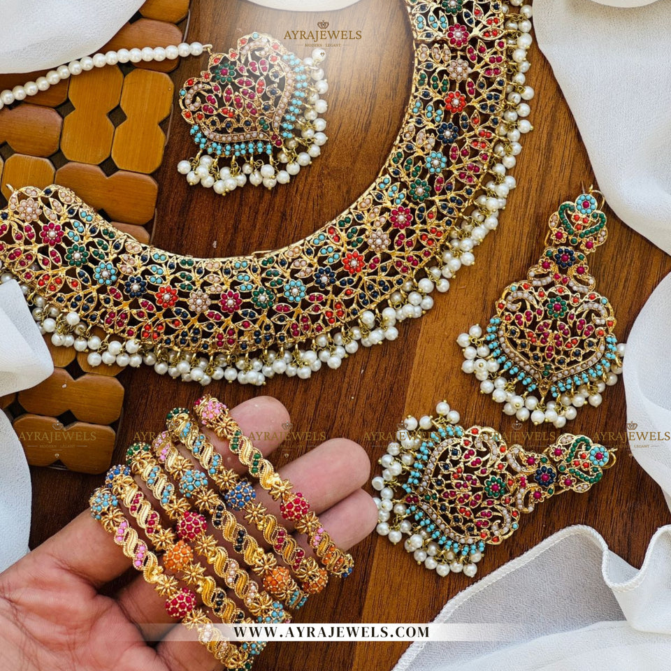 Zarkoon Pearls Choker Set – With Earrings & Teeka | Elegant Bridal Jewellery