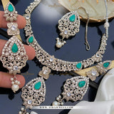 Zarcon Party Wear Necklace with Earrings & Teeka – Elegant Gold & Silver Finish