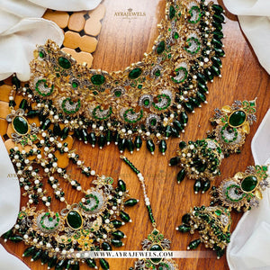 3D Zarqoon Bridal Set with Lightweight Earrings, Teeka & Jhumar