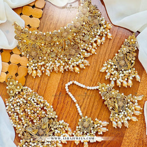 3D Bridal Collar Set with Earrings, Teeka & Jhoomar – Luxurious Wedding Jewellery