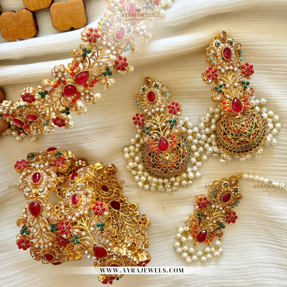 Nouratan Collar Bridal Set with Jhoomka, Teeka & Openable Bangles