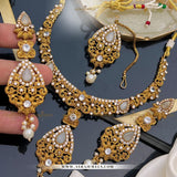 Zarcon Party Wear Necklace with Earrings & Teeka – Elegant Gold & Silver Finish