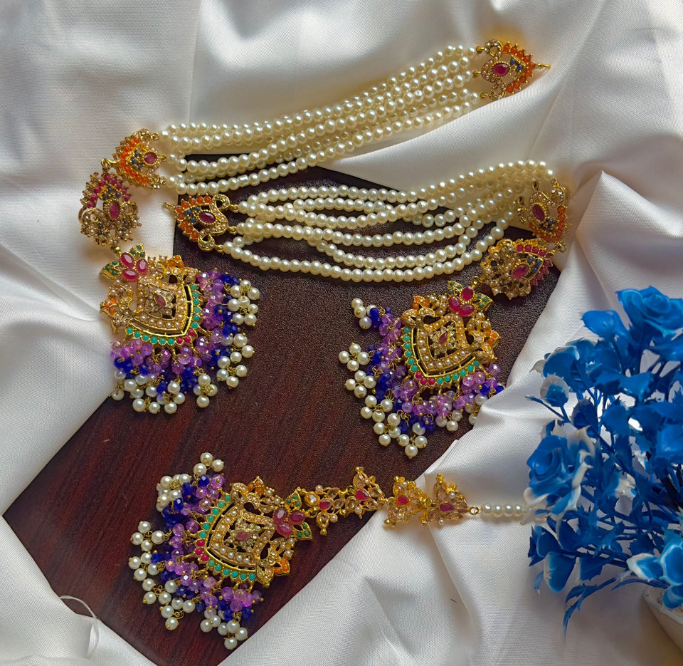 Nouratan Earrings with Heavy Sahare & Teeka – Traditional Bridal Earrings Set