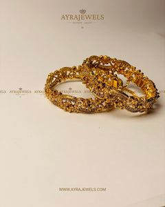 Exquisite Gold & Maroon Antique Bangle Set - Ayra Jewels