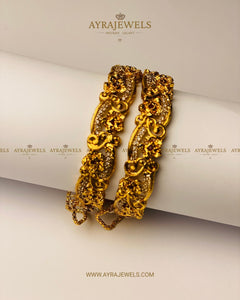 Exquisite Gold & Maroon Antique Bangle Set - Ayra Jewels