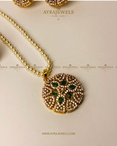Luxury Pearl & Emerald Pendant Set - Ayra Jewels