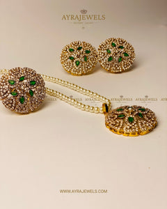 Luxury Pearl & Emerald Pendant Set - Ayra Jewels