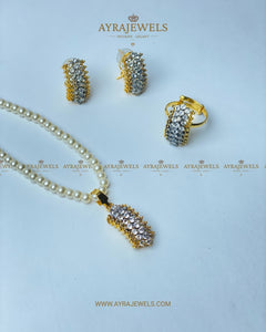 Dazzling Pearl & Diamond-Studded Pendant Set - Ayra Jewels