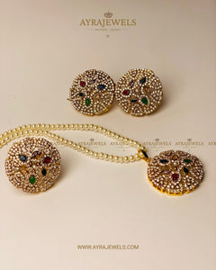 Luxury Pearl & Emerald Pendant Set - Ayra Jewels