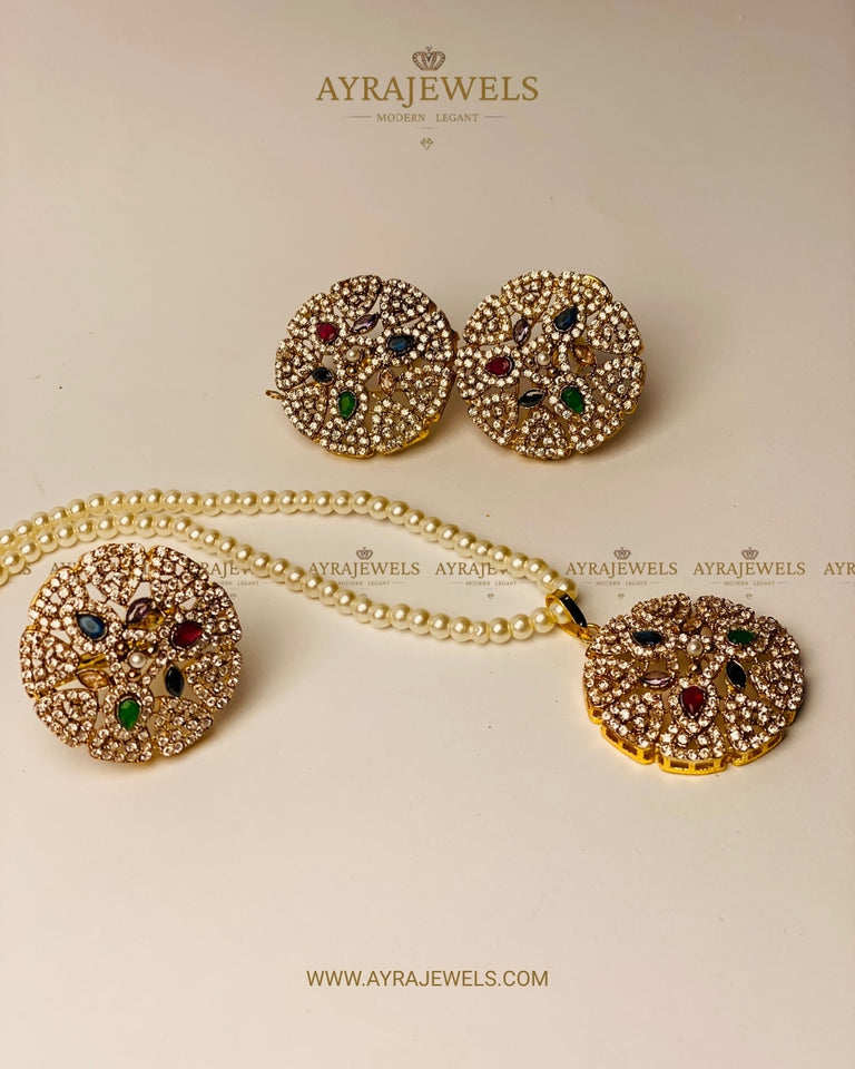 Luxury Pearl & Emerald Pendant Set - Ayra Jewels