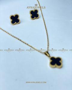 Chic Gold & Black Clover Necklace and Earring Set - Ayra Jewels