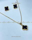 Chic Gold & Black Clover Necklace and Earring Set - Ayra Jewels