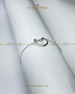 Silver Heart Bangle for Women | Elegant Open-Cuff Bracelet