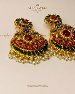 Regal Naurattan Jhumka Earrings | Traditional Navratna Gemstone Bridal Jewelry