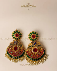 Regal Naurattan Jhumka Earrings | Traditional Navratna Gemstone Bridal Jewelry