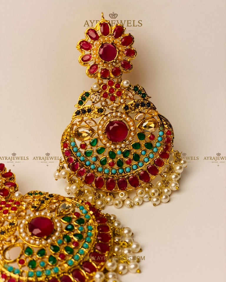 Regal Naurattan Jhumka Earrings | Traditional Navratna Gemstone Bridal Jewelry