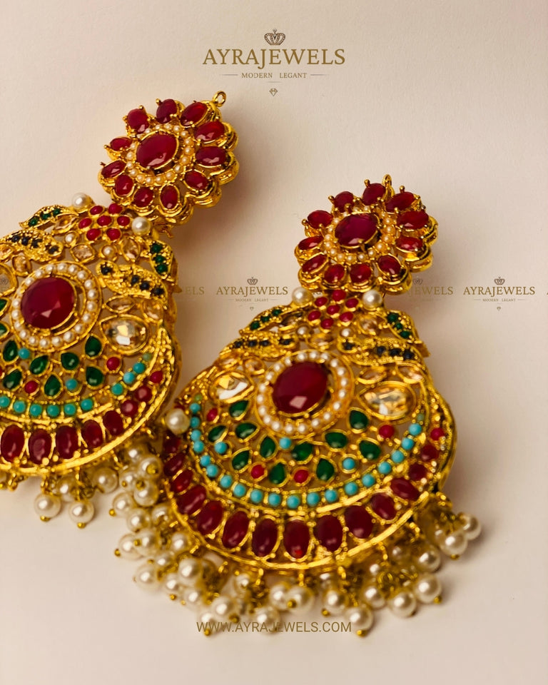 Regal Naurattan Jhumka Earrings | Traditional Navratna Gemstone Bridal Jewelry