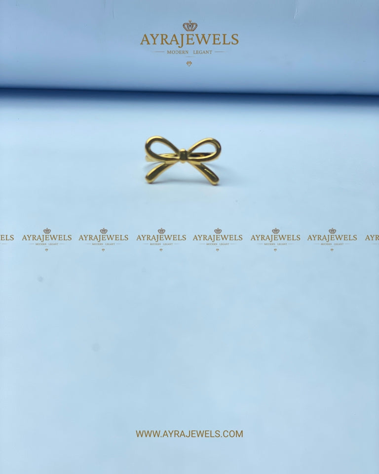 Golden Bow Ring for Women | Dainty Ribbon Design Gold-Plated Jewelry