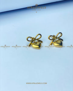 Stainless Steel Heart and Bow Studs | Dainty Mixed Pair Earrings for Women