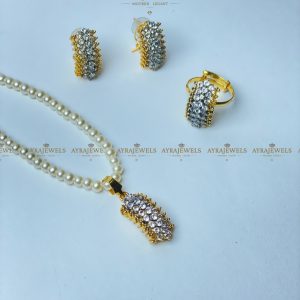 Crystal Crown Pearl Pendant & Hoop Set